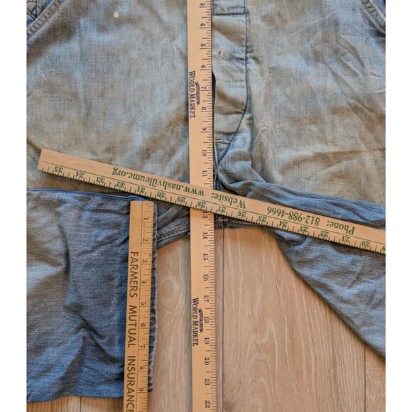 Sanforized Denim Overalls VTG 50s Repaired Distressed Thrashed Faded 35" Waist - Picture 9 of 16